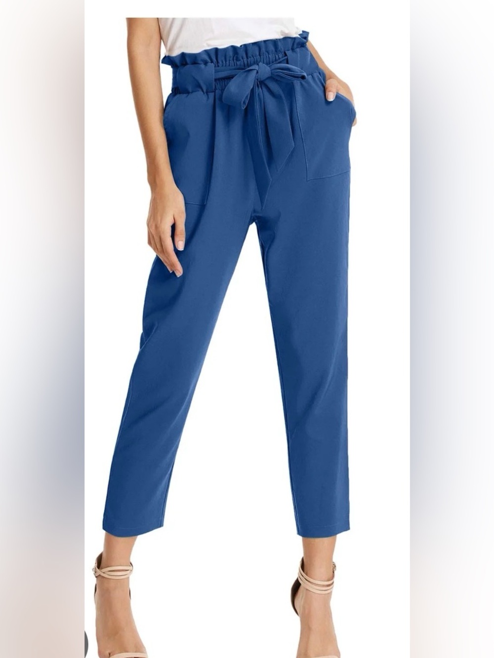 High-Waist Paperbag Waist Pant in Teal Blue Size Large